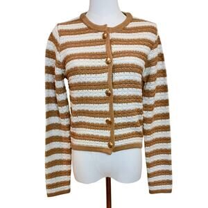 STUDIO Camel/Ivory Stripped Button Front Cardigan. NWT Size Small